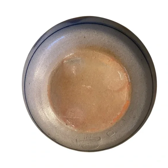 The Rowe Pottery Bowl from 1987 Blue Heart Salt Glaze Cambridge WI Vintage 9” - Picture 10 of 12